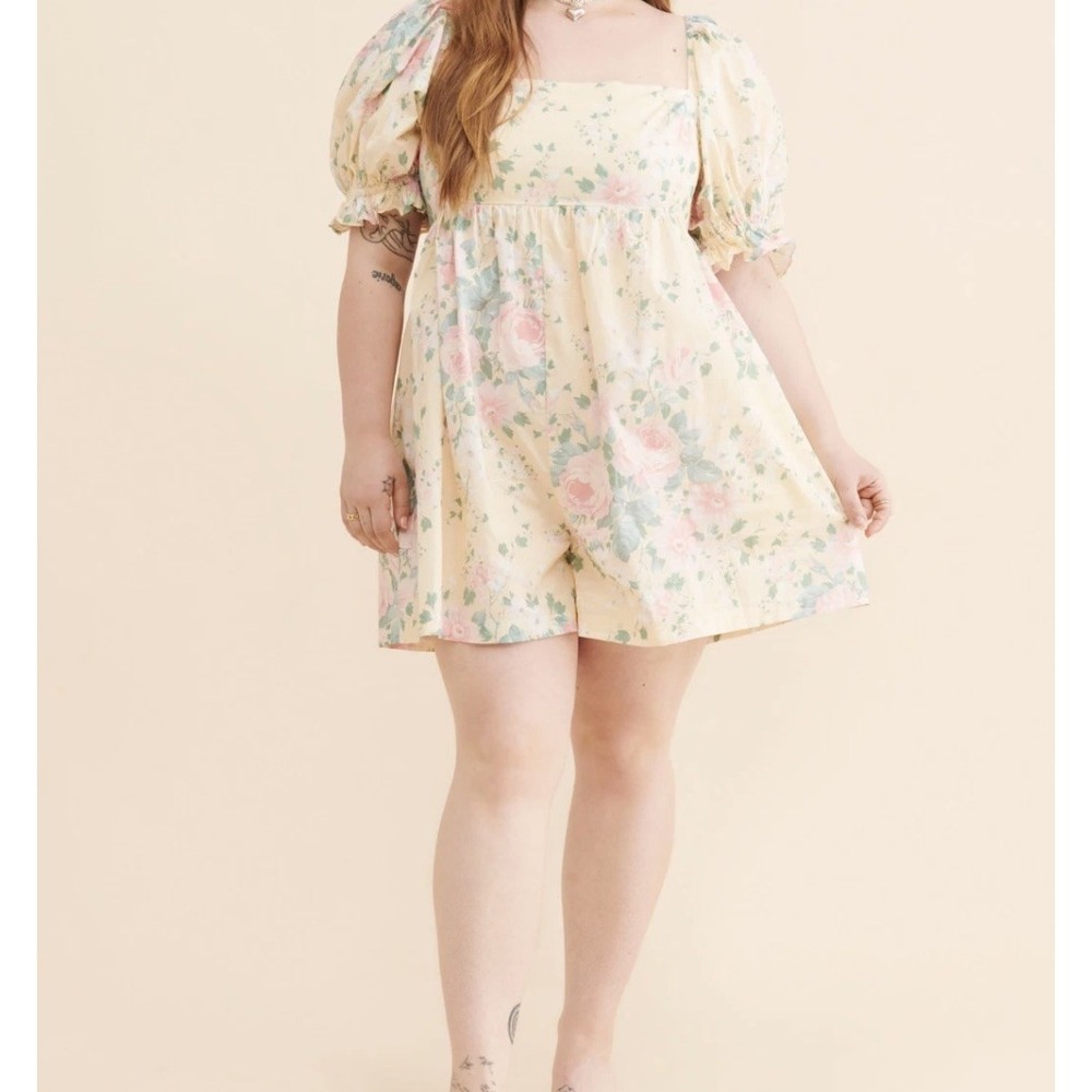 Selkie Floral The Hamptons Romper Yellow Pink Floral Plus Size 22 FP Anthro